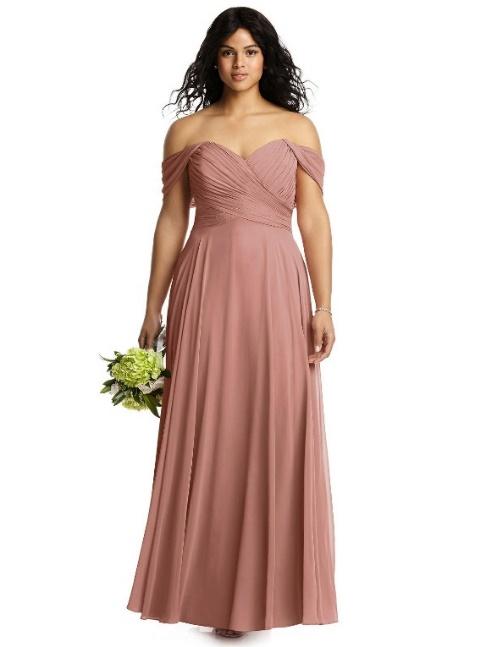 off-shoulder plus size bridesmaid gown